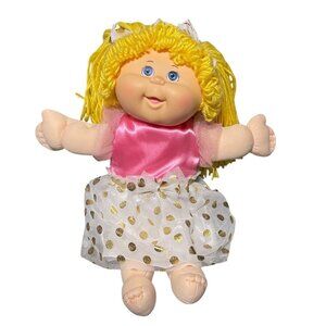 Cabbage Patch Kids Yellow Yarn Hair Doll In Pink & Gold Polka Dot Dress 2015